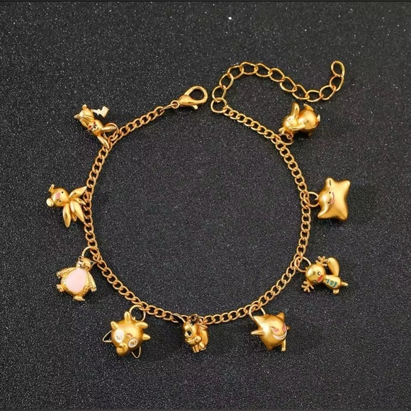 Pokemon Jewelry - 24K Gold Pokemon Characters Charm Bracelet Adjusta Sizing Anime Kawaii
